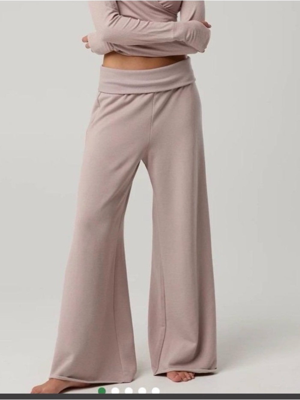 OFFLINE By Aerie OTT Fleece Super Wide Leg Foldover Pant Pebble Size Small New
